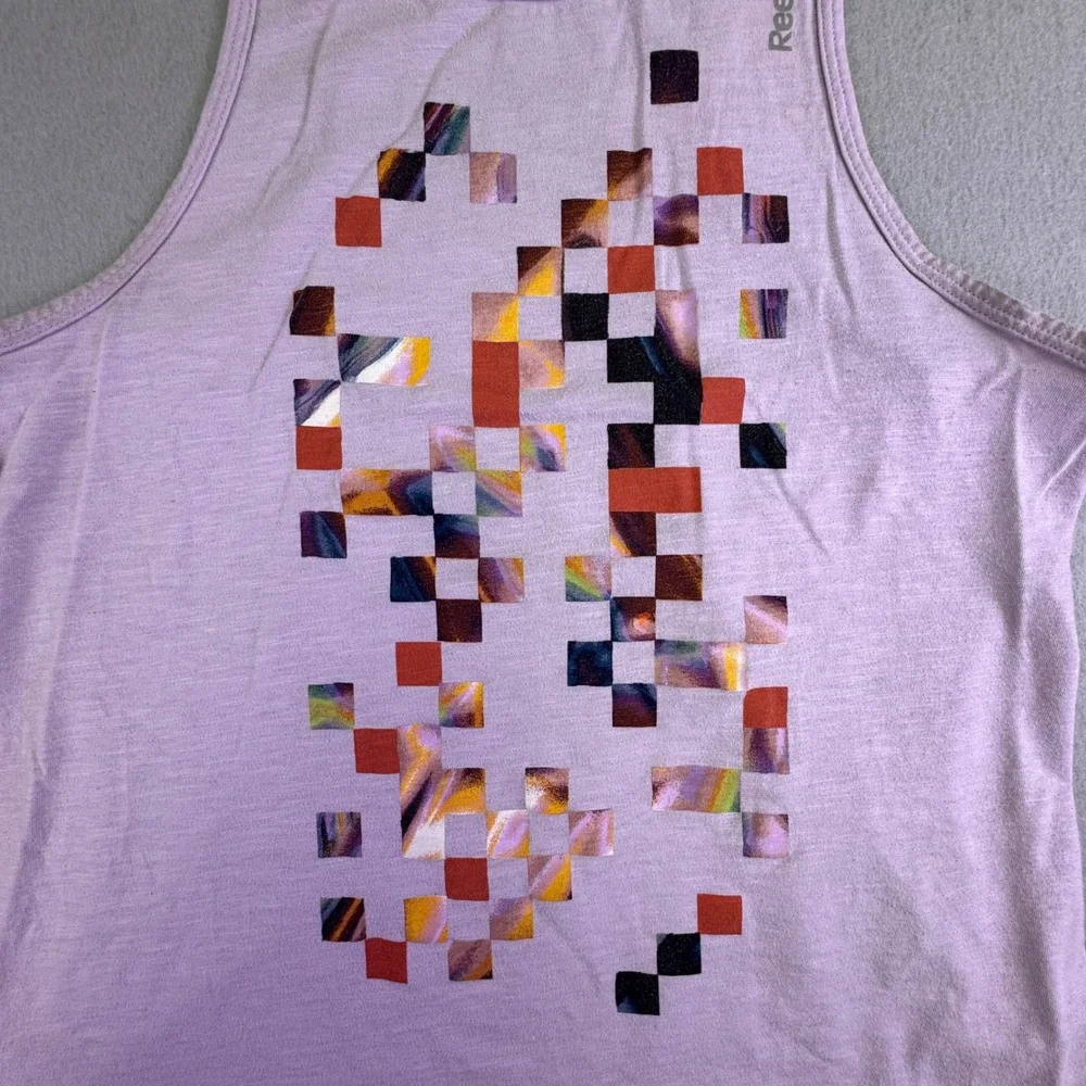 Reebok Tank Top‎ Women's Medium Speedwick Purple Pixel Racerback Activewear Gym - Picture 2 of 8